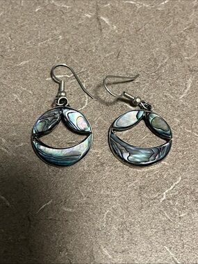 Alpaca Mexico Abalone Inlay Silver Circle Drop Earrings - Iridescent 1” round